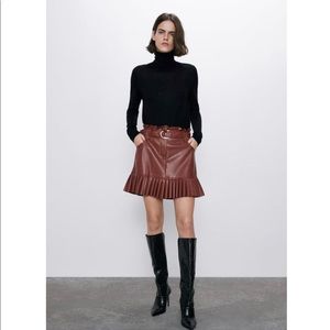 Zara Beige/Brow Faux Leather Pleated Skirt